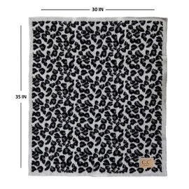Funky Junque Large Soft Warm Lightweight Baby Throw Blanket with Matching Beanie Bundle for Toddler Bed, Strollers, Naps, Daycare Preschool - Leopard Print - 1 Fur POM - Ivory