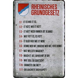 schilderkreis24 - Tin Sign Funny Saying "Rheinisches Grundgesetz" Decorative Plate Dialect Flag Coat of Arms Door Sign Funny Gift Idea 20 x 30 cm