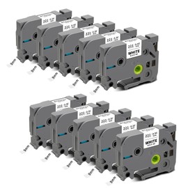 10x Compatible with Brother P-Touch Tapes 9 mm TZe-221 TZ-221 Ub-221 Label Tape for P-Touch Brother Label Maker PT-1010 D400 H105 H100R H107 H100LB D200 1000, Black on White Label Tapes