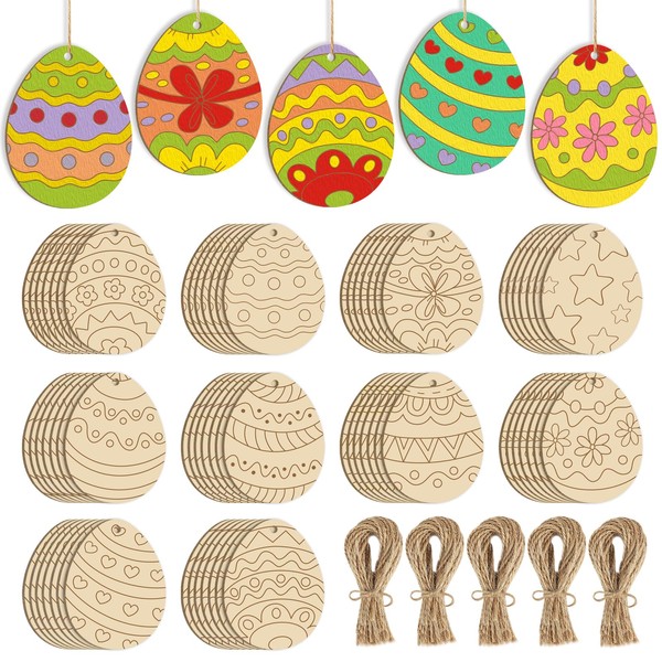 Sophena 80PCS Wooden Easter Ornaments to Paint, 10 Styles DIY