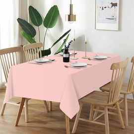 QIKSION Blush Pink Plastic Table Cloth Disposable 2 Pack, 54 x 108 Inch Tablecloths for Valentines, Easter, Mothers Day Decorations, Baby Shower Birthday Party, Rectangle Table Cover