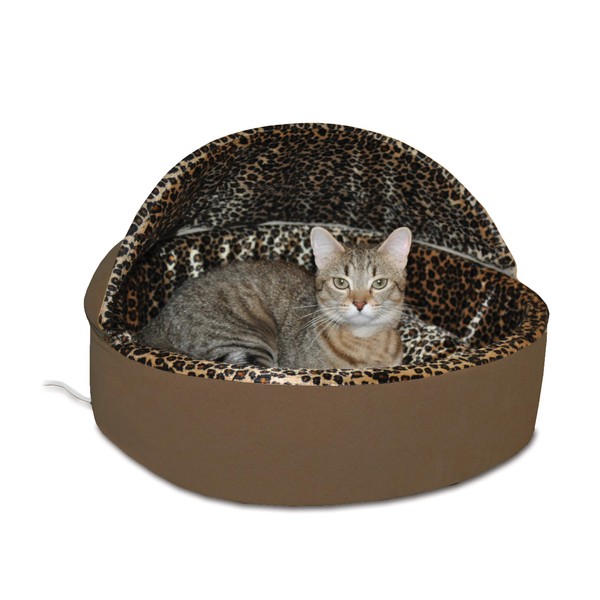 K&H Pet Products Thermo-Kitty Heated Pet Bed Deluxe Small Mocha/Leopard 16" 4W