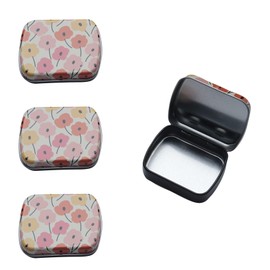 Ruwado 4 Pcs Small Storage Box Metal Cute Rectangle Empty Hinged Tins with Lid Organizers Containers for Earring Crafting Jewely Pills Home Hooks Small Items (Flower with Yellow Blackground)