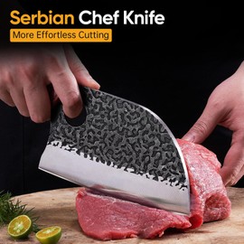 KITNATS Butcher Knife Set, 3PCS Hand Forged Meat Cleaver, Sharp Serbian Chef Knife & Kitchen Knives & Vking Knives Set for Meat Cutting, Coolina Knives for Home、Camping、BBQ Gifts Idea Men