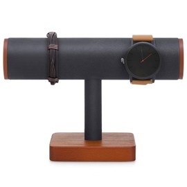 YUQIN T-Bar Bracelet Display Stand, Wooden Base Jewelry Holder, Space Saving Design for Personal Use and Vendors (Gray)
