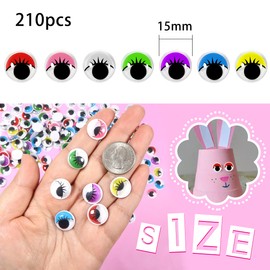 TOAOB 210pcs 15mm Plastic Wiggle Eyes with Eyelashes Googly Eyes Self Adhesive Assorted Colors Craft Stickers Eyes for DIY Arts Scrapbooking Decoration