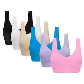 Vermilion Bird Women's 6 Pack Seamless Comfortable Sports Bra with Removable Pads Pack of 6 S