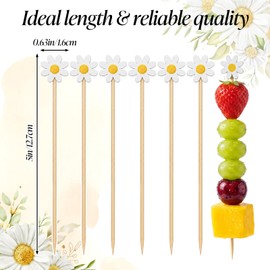 50Pcs Daisy Cocktail Picks 12cm Flower Cocktail Toothpicks Bamboo Daisy Fruit Skewers Decorative Toothpicks Food Sticks for Sandwich Drinks Floral Party Decorations Charcuterie Accessories