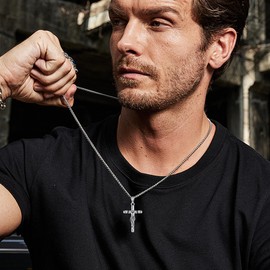 DAYLINLOVE Crucifix Cross Chain 925 Sterling Silver Gothic Jesus Cross Pendant Necklace Gothic Christian Religious Faith Cross Jewellery Gift for Men Father Women, Sterling Silver, No Gemstone