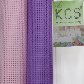 KCS 2 pc of 15" x 18"(38cmx45cm) Counted Cross Stitch Cotton Aida Cloth Needlework Fabric Box (Lavender+Pink, 11CT)