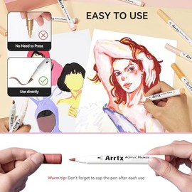 Arrtx - Marcadores Acrílicos de 30 colores de color de piel, rotuladores de pintura de tono de piel, para artistas, adultos, punta de pincel para pint