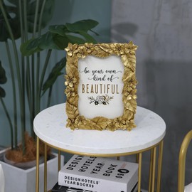 5x7 Vintage Gold Picture Frame with Crafted Flowers and Leaves, Ornate Antique Photo Frames 5 x 7 for Tabletop and Wall Mounting