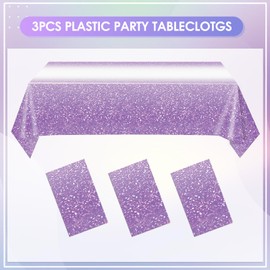 Xiliconie 3 Packs Purple Table Cloths for Parties Gradient Pastel Purple Disposable Tablecloths Purple Birthday Decorations for Men Women Birthday Wedding Party Decorations