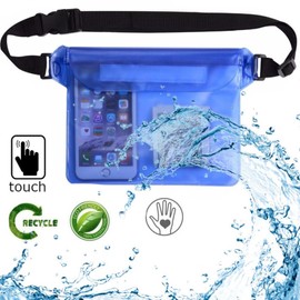 AWAVM 2 Packs Waterproof Pouch Bag with Adjustable Waist Strap, Waterproof Waist Bag Screen Touchable Dry Bag with Adjustable Belt for Beach, Swimming, Boating, Fishing, Hiking(Blue,Black)
