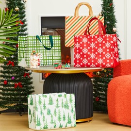 Sanwuta 24 Pcs Christmas Bags for Gifts Large Christmas Tote Bags Treat Bags Reusable Christmas Non Woven Bags with Handles Gift Bags for Wrapping Shopping Party Supplies 12.8 x 9.8 x 6.7 In