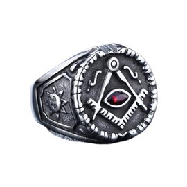 PikaLF Masonic Ring for Men, Sun Moon Masonic Ring, Red Crystal Masonic Symbol Masonic Rings, Hip Hop Biker Ring, Religious Amulet Ring, Punk Masonic Jewellery, NO