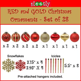 28 Pack Rose Gold Christmas Baubles for Tree Decorations - Shatterproof Plastic Christmas Ornaments Icicle Snowflake Set