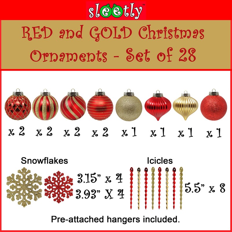 28 Pack Rose Gold Christmas Baubles for Tree Decorations -