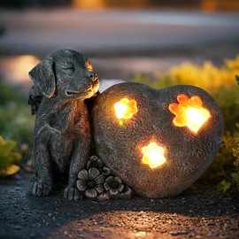 Heart-Shaped Solar Dog Memorial Stone with Wings, Pet Dog Memorial Garden Stone, Waterproof Outdoor Dog Memorial Headstone for Commemorates Loss of Dog