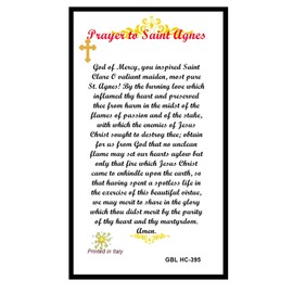 Saint Agnes Patron Saint of Girl Scouts Blessed Laminated Italian Holy card with Gold Accents