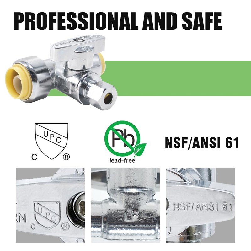 TT FLEX Service Tee Stop Valve, 1/2" Push x 1/2"