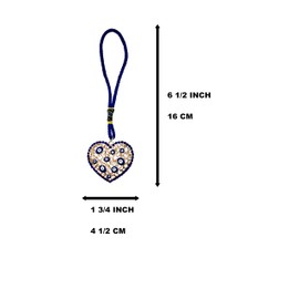 LUCKBOOSTIUM Lucky Gold Heart w/Crystal & Evil Eye Hanging Ornament in Blue Cord - Sign of Good Luck & Blessing - Home & Office Decorative Things and Accessories - Car Ornaments for Rear View Mirror