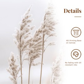 Neutral Beach Pampas Grass Wall Art Boho Coastal Canvas Wall Decor, Ocean Shore Landscape Scene Nature Wilderness Prints Artwork for Living Room Bedroom Framed Ocean Theme, Set of 3, 12x16 Inch