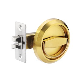 WDONAY Pocket Door Latch, 1 Set Stainless Steel Round Pocket Door Locks for Bathroom, Recessed Doors Knob for 1 3/8" to 2" Thickness Doors (Gold, 1 Sides)