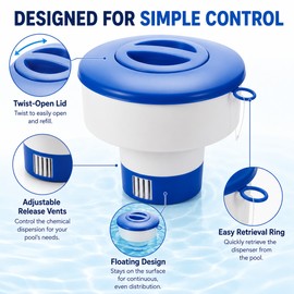 Floating Pool Chlorine Tablet Dispenser for Water Care – Adjustable Chemical Floater for Pools, Spas & Hot Tubs