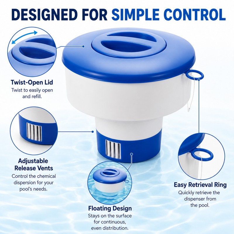 Floating Pool Chlorine Tablet Dispenser for Water Care – Adjustable