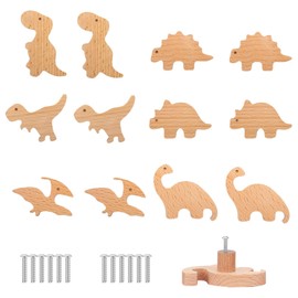 Ebrima 12 Pack Dinosaur Drawer Knobs, Dresser Knobs Kids, Wooden Cabinet Knobs, Dinosaur Drawer Pulls, Dinosaur Drawer Handles and Knobs with Screws, Animals Pulls for Nursery Bedroom Kitchen