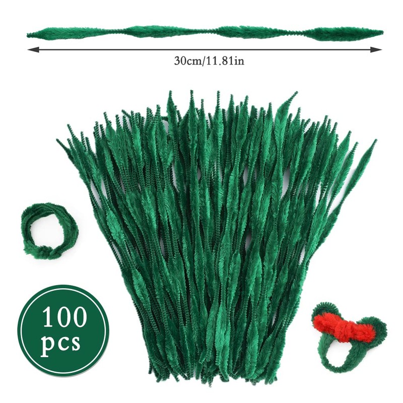 100 PCS Chenille Stem, Bump Chenille Stems, Green Pipe Cleaners