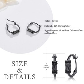 Huggie Hoop Earrings 925 Sterling Silver Punk Hip Hop Vintage Viking Piercing Cartilage Hip Hop Hoops Earrings for Men Women Jewelry, Sterling Silver, No Gemstone