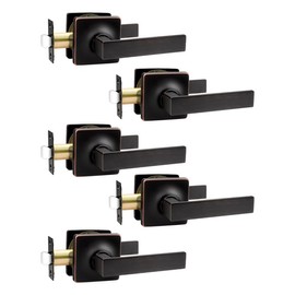 Mengico 5 Pack Interior Passage Door Lever,Oil Rubbed Bronze Left or Right Handing for Closet and Hallway Doors,Square Heavy Duty Door Handle Set