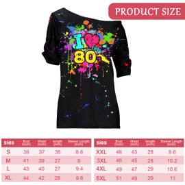 Coume 80s Costume Outfit for Woman Love Off The Shoulder T Shirts Novelty Neon Top Clothes for Costume Mid Sleeve Length(5XL)
