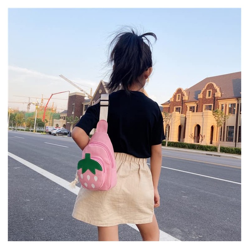 Hiflyer Pink Strawberry Sling Backpack, Small Backpack for Girls, Kawaii