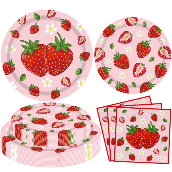 FVEOCR 120PCS Strawberry Theme Tableware Set Strawberry Birthday Party Supplies