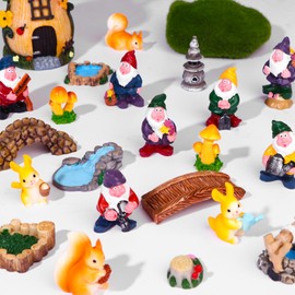 22Pcs Miniatures Fairy Gnome Resin Figures Mini Gnome Garden Accessories Mushroom Figure Fake Pond Lawn Bridge Figurines Micro Landscape Ornaments Fairy Garden Accessories for Indoor Outdoor