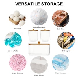 MIKESIER Laundry Pods Container - Clear laundry detergent dispenser, Dryer Sheet Holder with Scoops Labels & 3 Mesh Laundry Bags for Modern Laundry Room Organization Decor