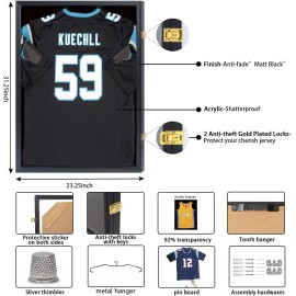 Black Wood Lockable Jersey Shadow Box Frame UV Resistant Sports Jersey Display Case Wall Mount Jersey Showcase with Dual Hangerscolor: Black, size: 60*80*4cm