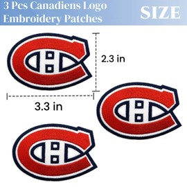 3 Pcs Canadiens Embroidered Patches for Clothing, Sew-On or Iron-On Badge, Canadian Hockey Team Logo for Jackets, Jeans, Cap and Bags, DIY Embroidery Accessories