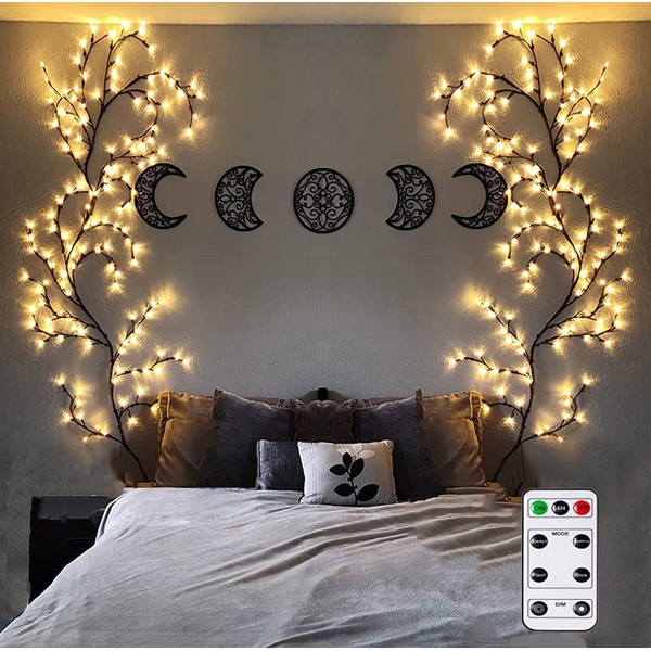 GOESWELL Luminous Willow Vine Wall Decoration Lights,144LEDs Tree Decorative Lights with Remote Control on/Off dimmer,Suitable Festival Ornat Create a Romantic Atmosphere, Brown