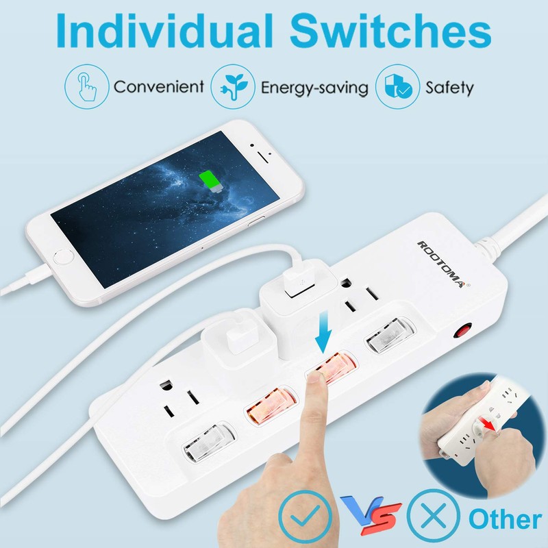 Appliance Extension Cord with Individual Switches on Off - 6