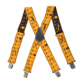 Dr.TOUGH Measuring Tape Suspenders for Men 2” Wide X-Back Work Suspenders Elastic Adjustable