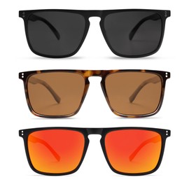 VANLINKER Polarized Square Sunglasses for Men Women Shades with UV Protection for Driving 3 pack,Black Tortoise Orange Mirrored Lens