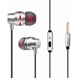 Wired In-Ear Headphones with Mic, 3.5mm Jack Earbuds, HiFi Stereo Sound, Deep Bass, Noise-Isolating, Ergonomic Earphones Compatible with Phones, Laptops, Tablets & MP3/MP4 (Silver)