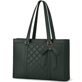 RAINSMORE Laptop Bag for Women 15.6 Inch Work Tote Bags Waterproof Leather Laptop Tote Professional Computer Briefcase Large Capacity Handbag for Office Teacher Travel, Green