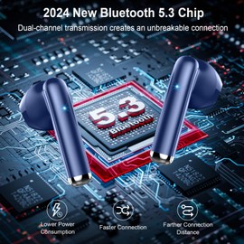 Wireless Earbuds, Bluetooth Headphones 2024 Wireless Headphones with Deep Bass, New Mini Bluetooth Earphones in Ear 4 ENC Mic, Noise Cancelling Ear buds 30H Bluetooth Earbuds USB-C, Deep Blue