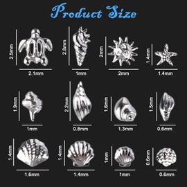 2 Discs Beach Nail Charms, Seashell Ocean Nail Charms, 3D Alloy Summer Ocean Theme Beach Jewelry with Silver Assorted Styles, DIY Manicure Decorations for Women & Girls
