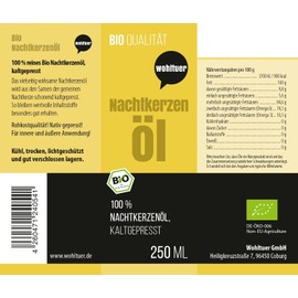 Wohltuer Bio Nachtkerzenöl 250ml - Nativ gepresst und 100% rein - Natur pur (250ml)